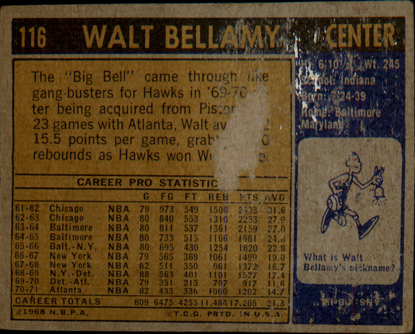 1971-72 Topps #116 Walt Bellamy