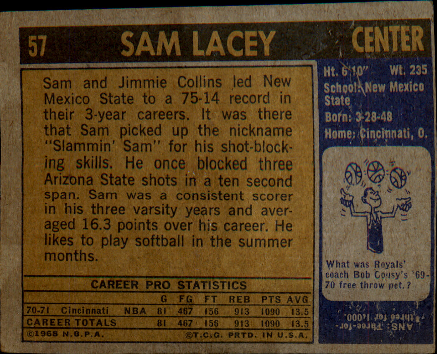 1971-72 Topps #57 Sam Lacey Rookie Rookie