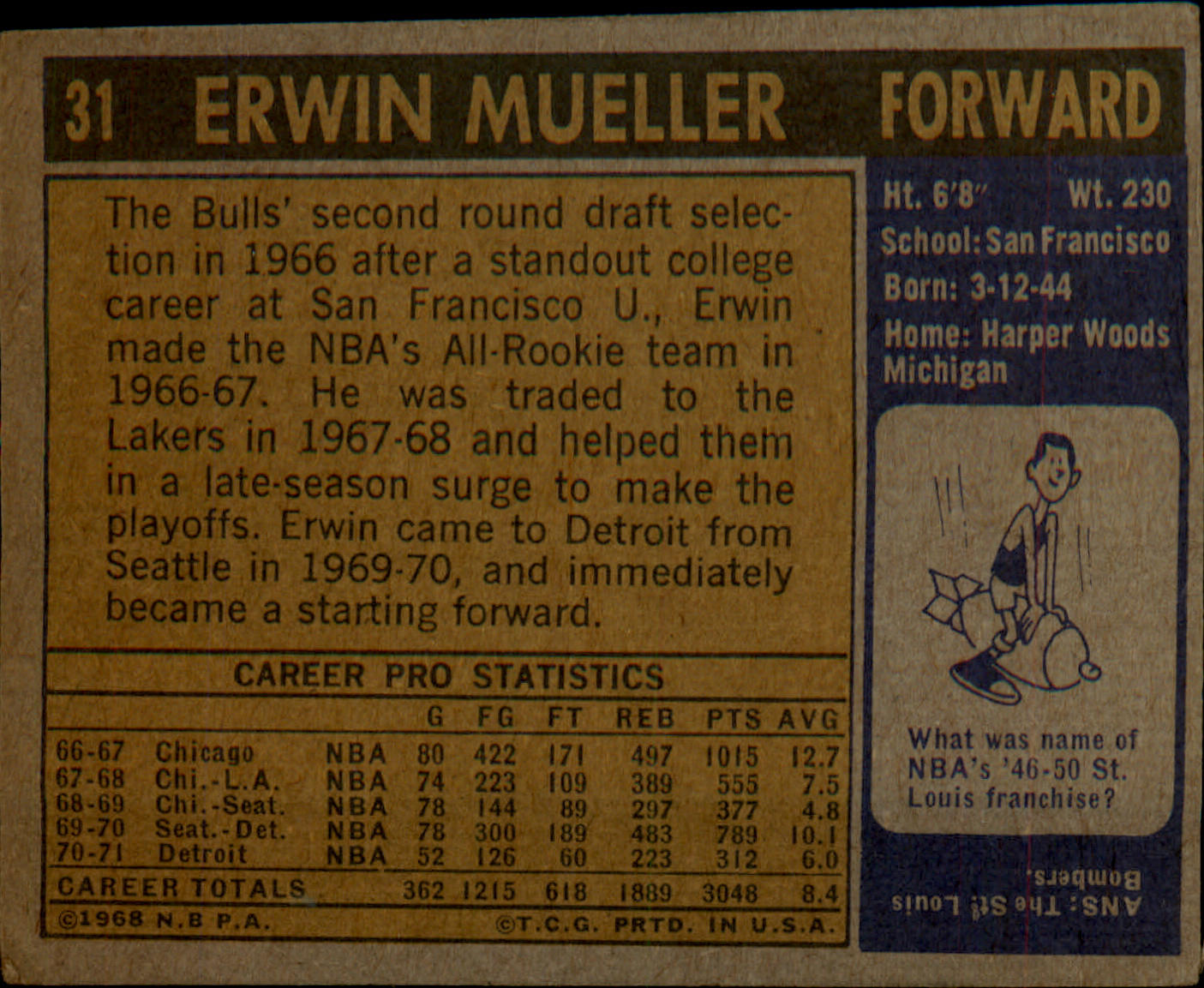 1971-72 Topps #31 Erwin Mueller
