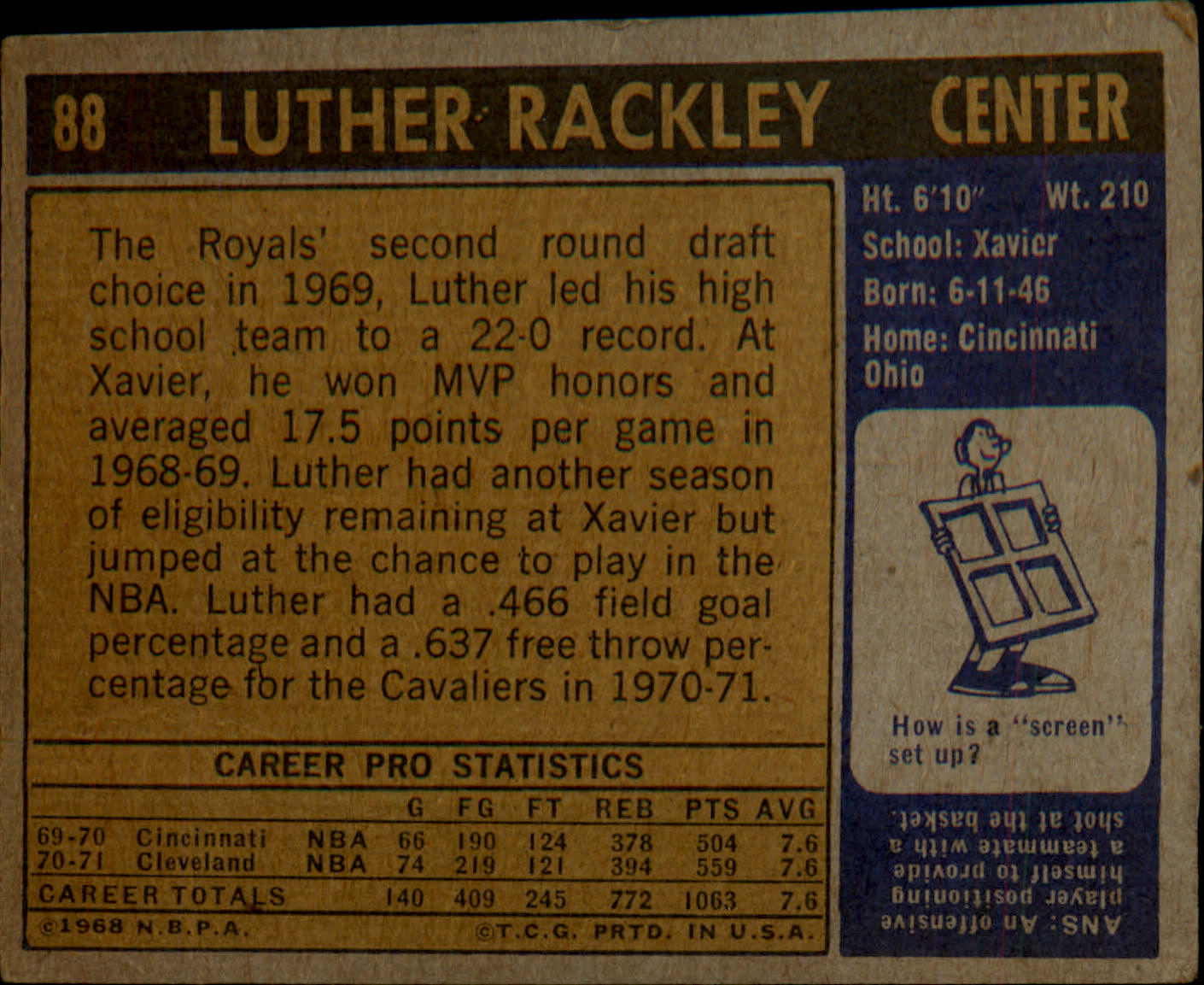 1971-72 Topps #88 Luther Rackley