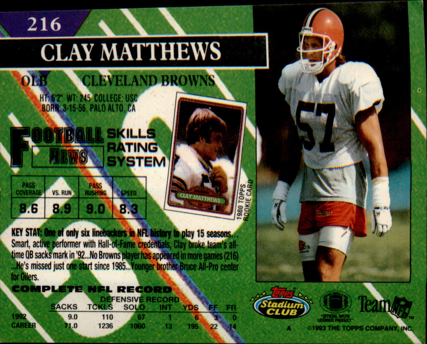 1993 Stadium Club Members Only #216 Clay Matthews