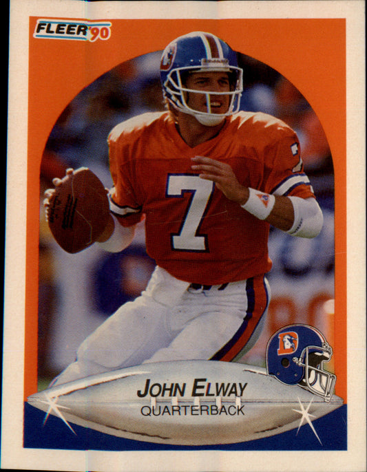 1990 Fleer Lower right star of AFC logo aligned with blue #21a John Elway