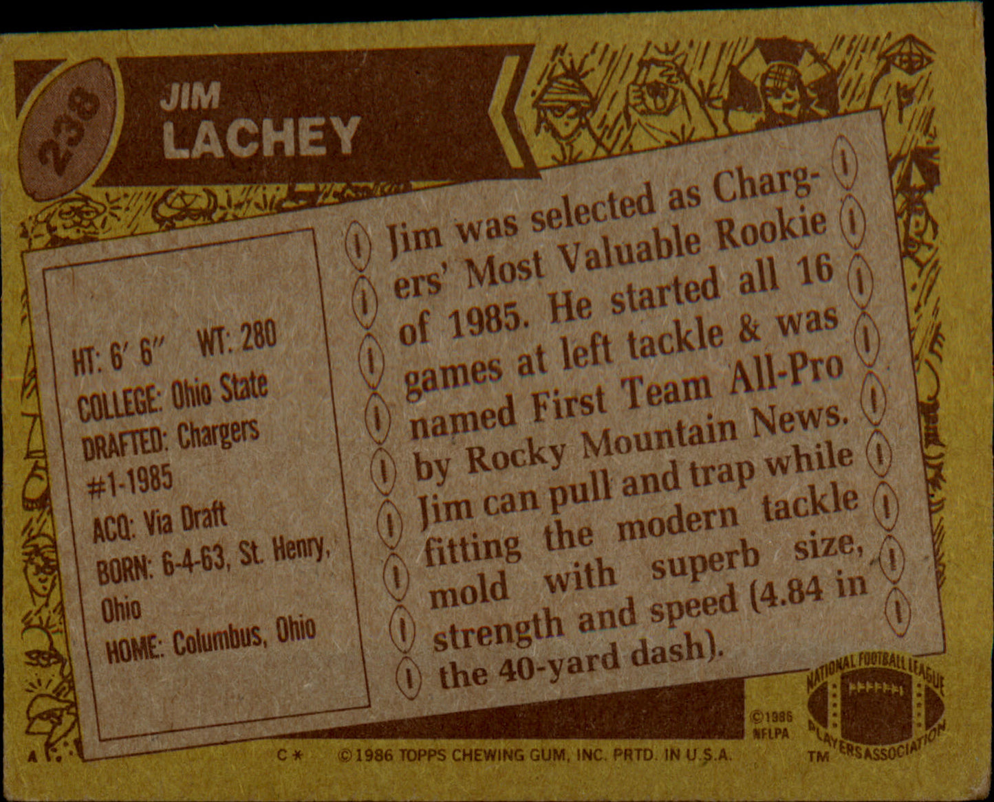1986 Topps #238 Jim Lachey Rookie Rookie