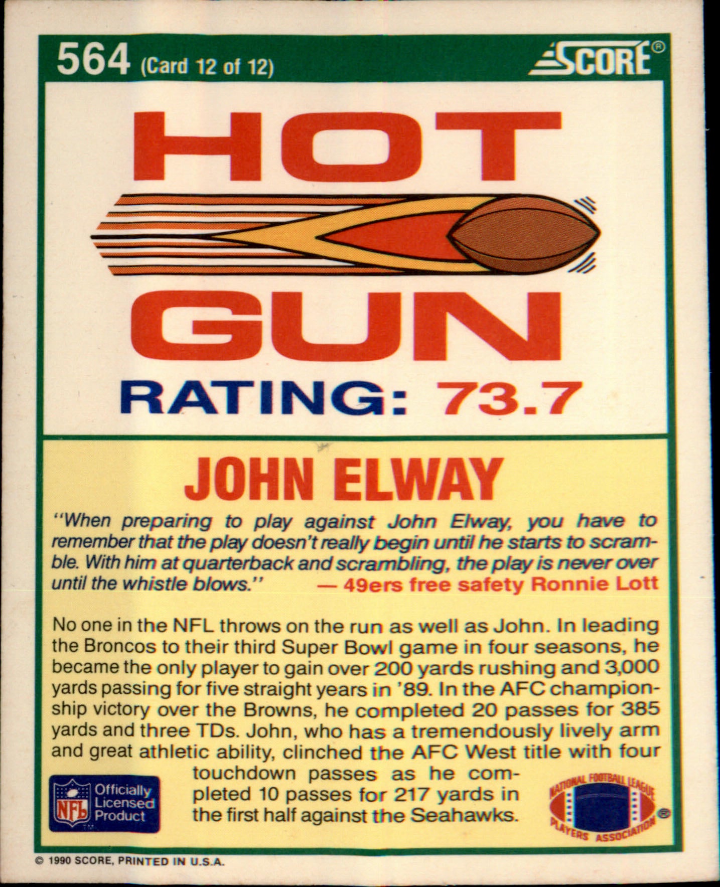 1990 Score #564 John Elway