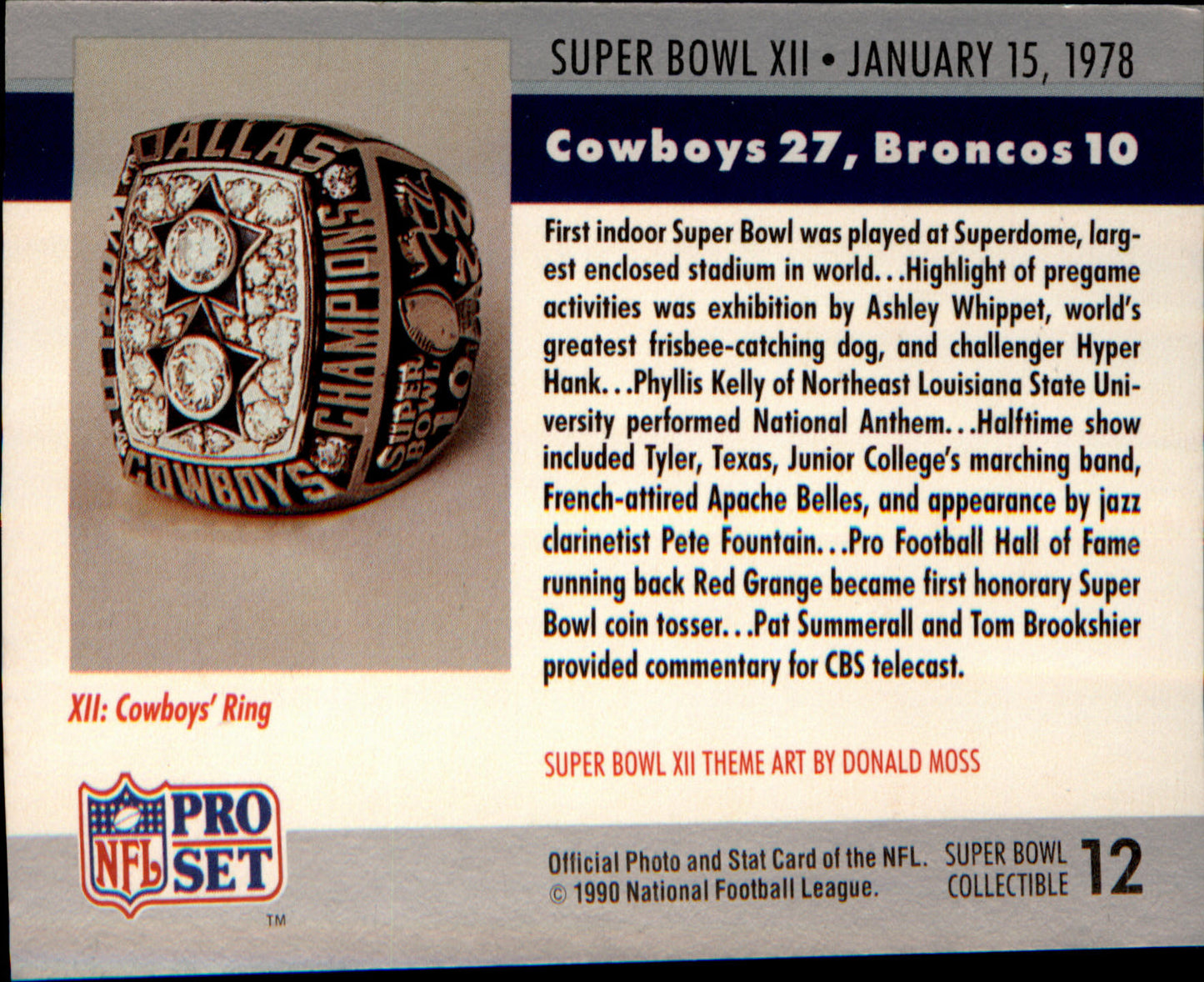 1990 Pro Set Super Bowl Collectibles #12 Super Bowl XII SBXII