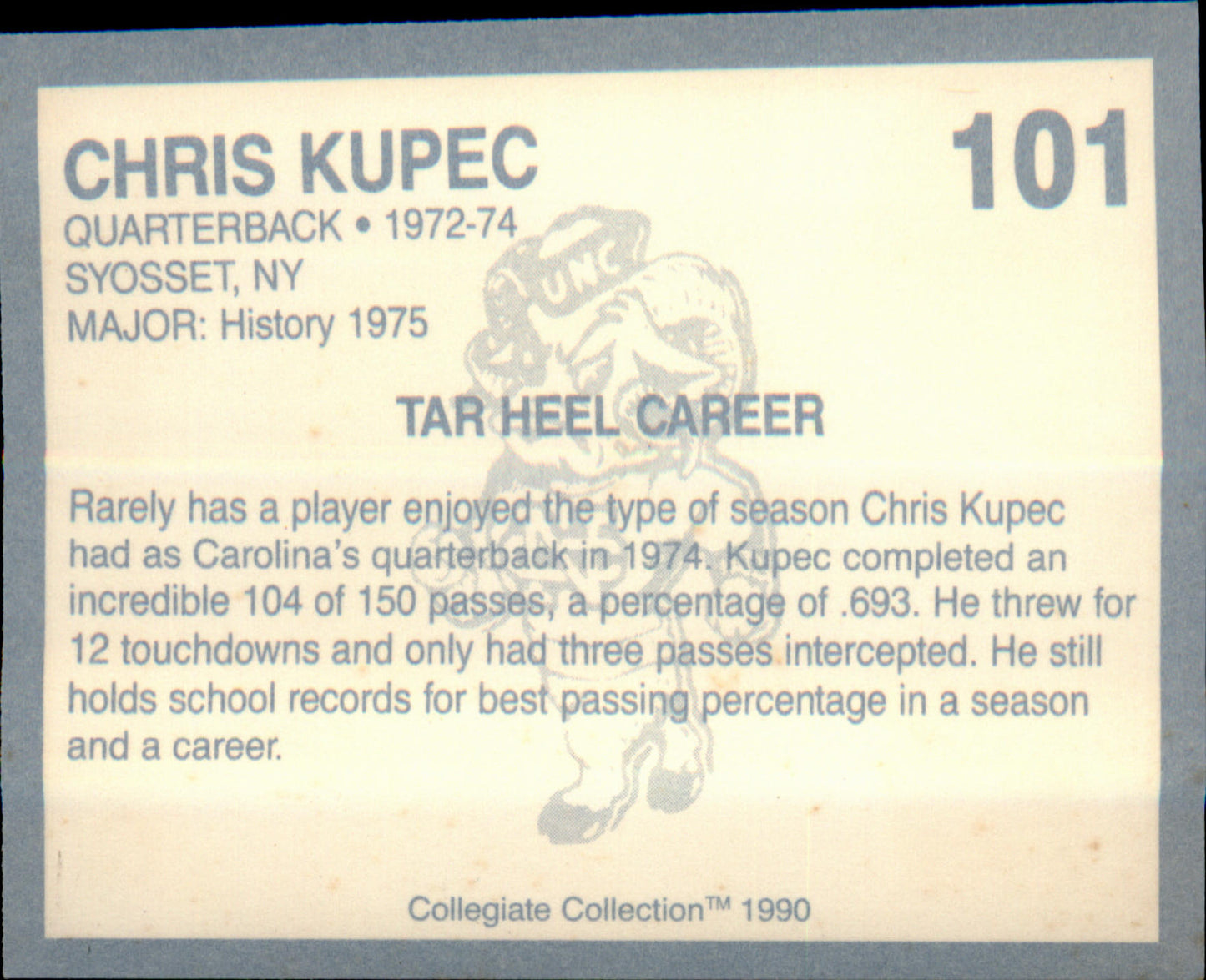 1990-91 Collegiate Collection North Carolina Tar Heels #101 Chris Kupec