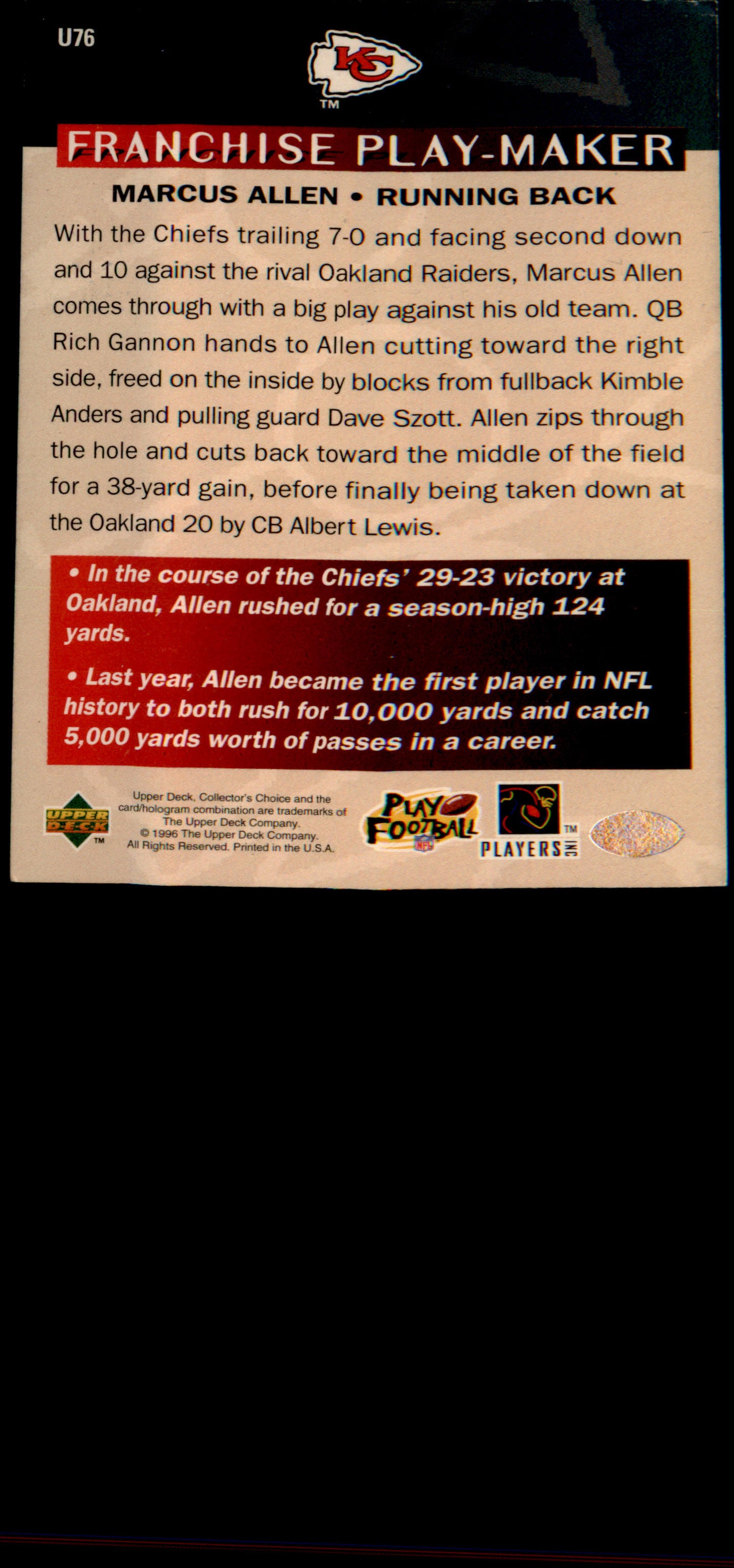 1996 Collector's Choice Update #U76 Marcus Allen