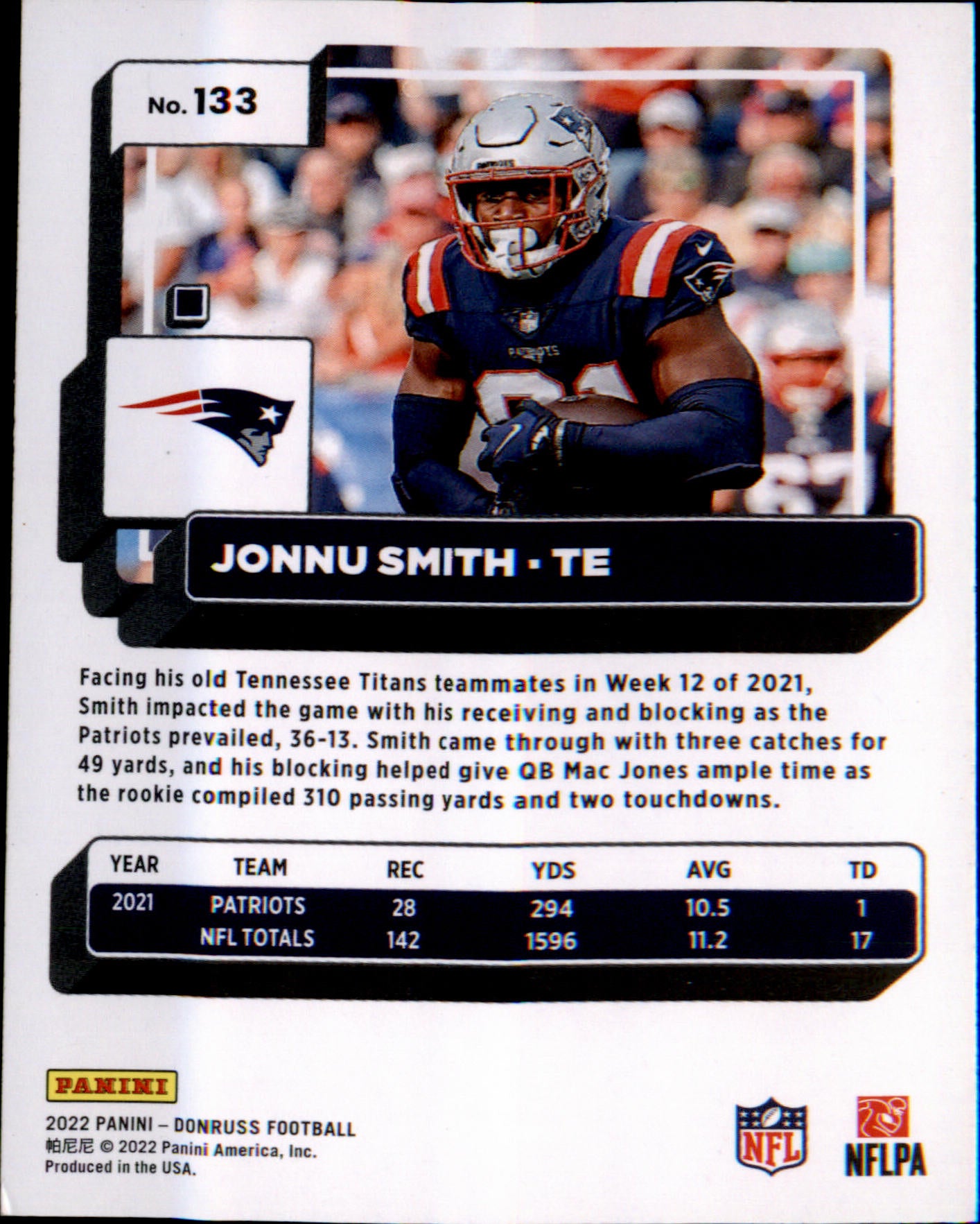 2022 Donruss #133 Jonnu Smith