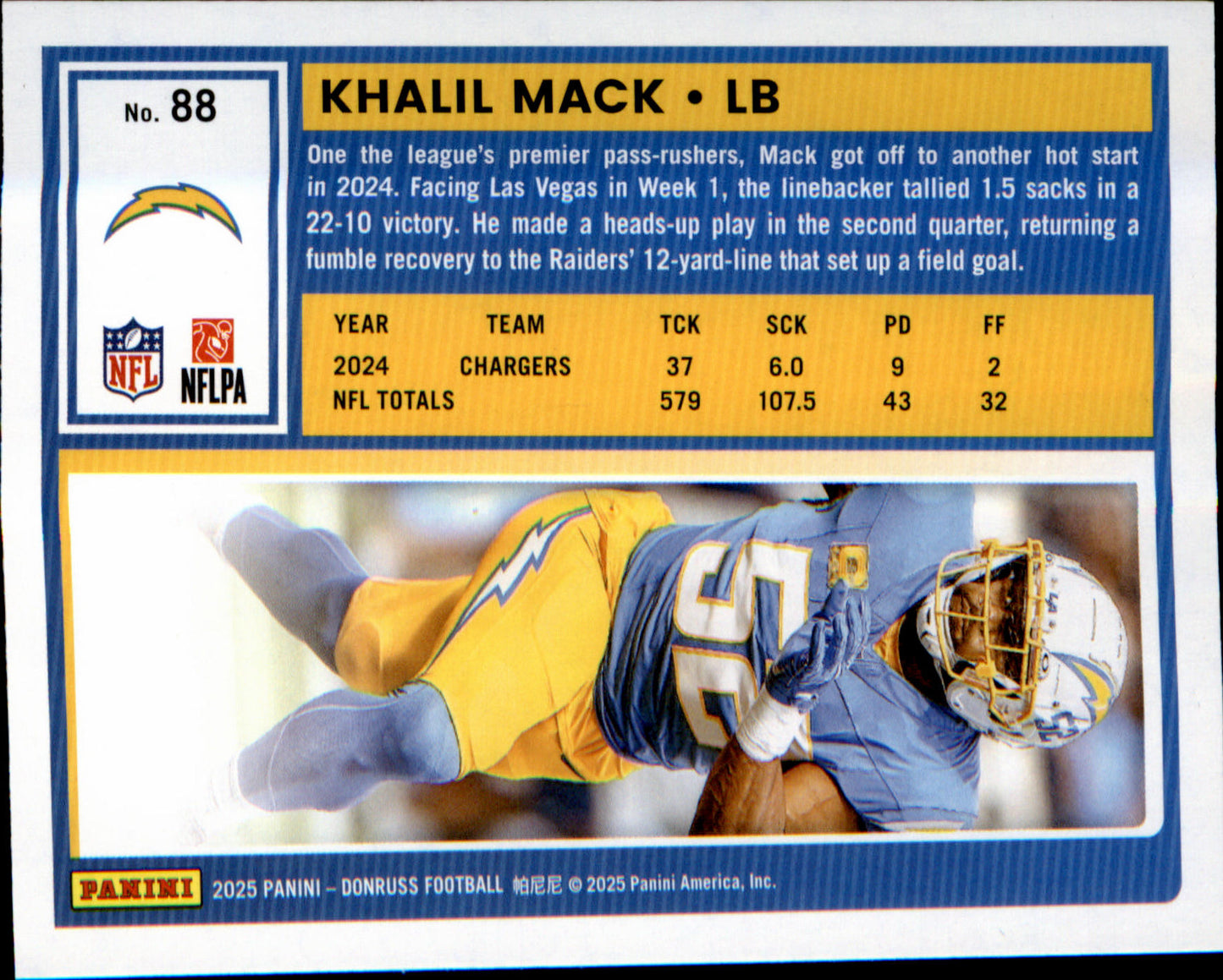 2025 Donruss Press Proofs Yellow #88 Khalil Mack