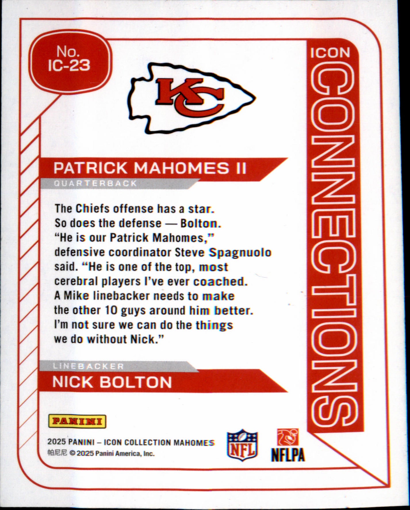 2025 Panini Icon Collection Patrick Mahomes II Icon Connections #IC-23 Chiefs