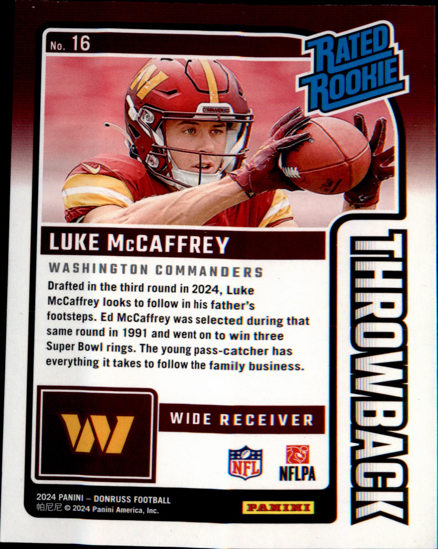 2024 Donruss Rated Rookies Throwback #16 Luke McCaffrey