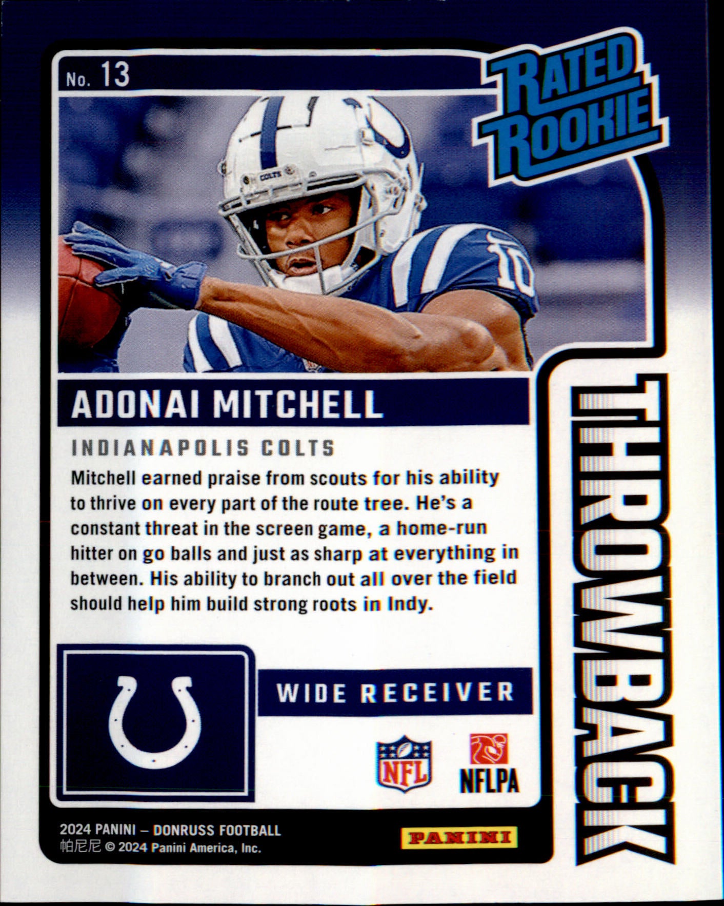 2024 Donruss Rated Rookies Throwback #13 Adonai Mitchell