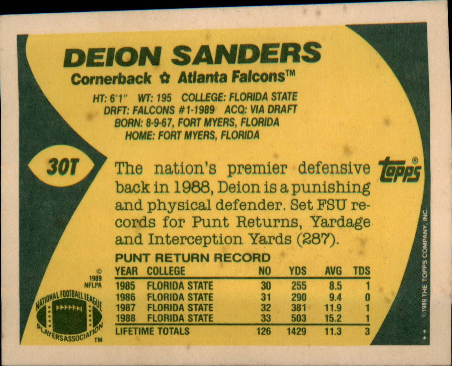 1989 Topps Traded #30T Deion Sanders