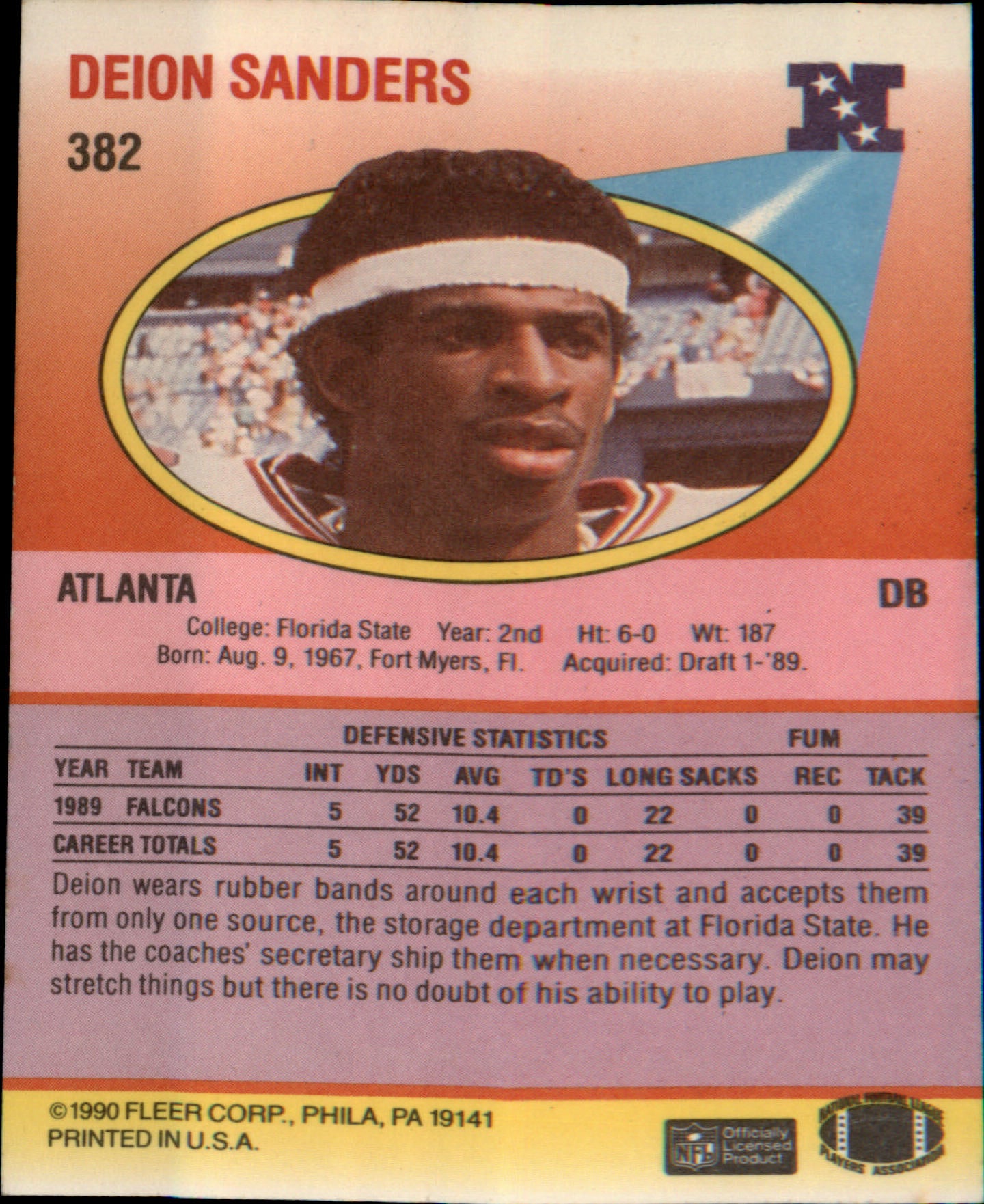 1990 Fleer #382 Deion Sanders