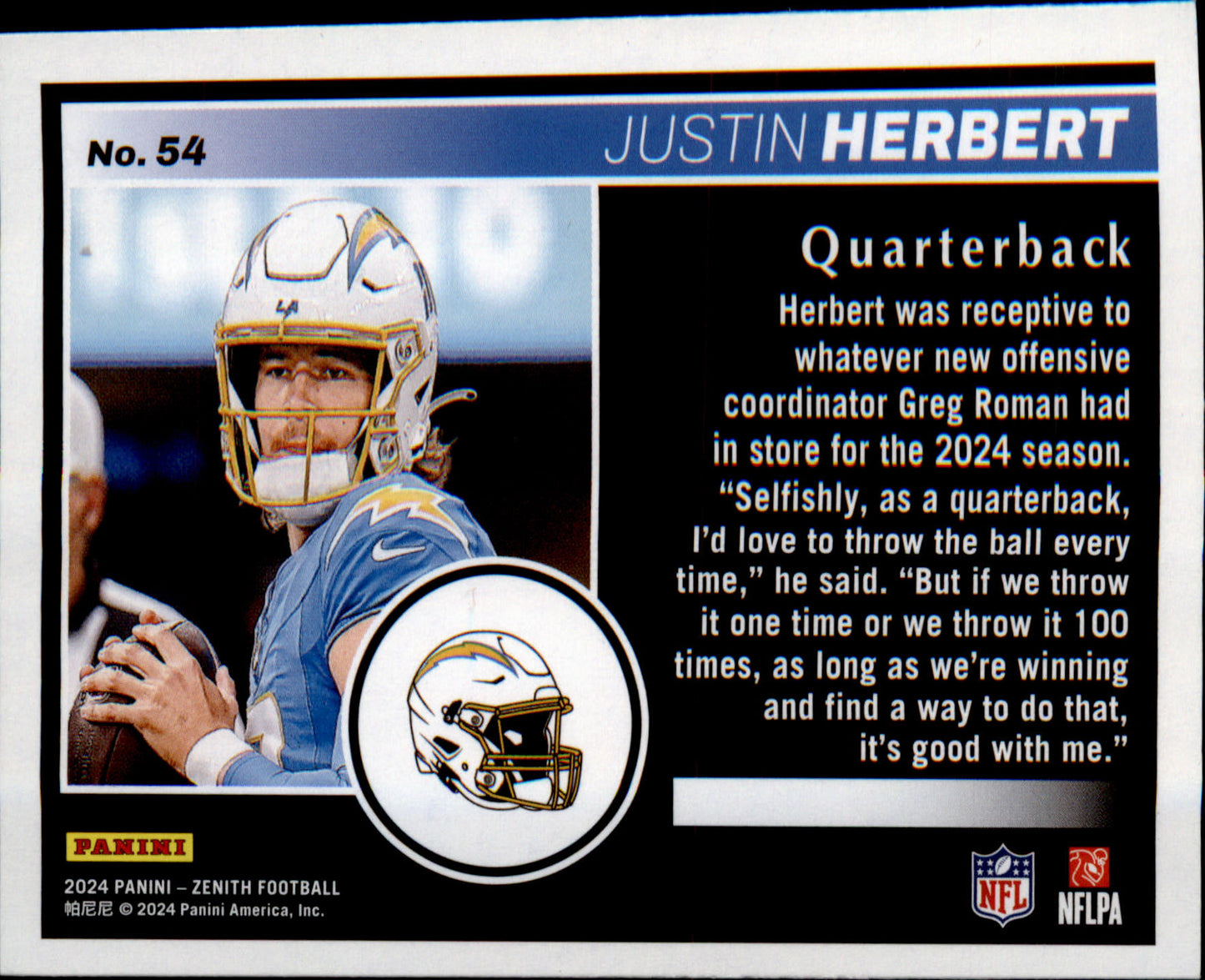 2024 Panini Zenith Retail #54 Justin Herbert