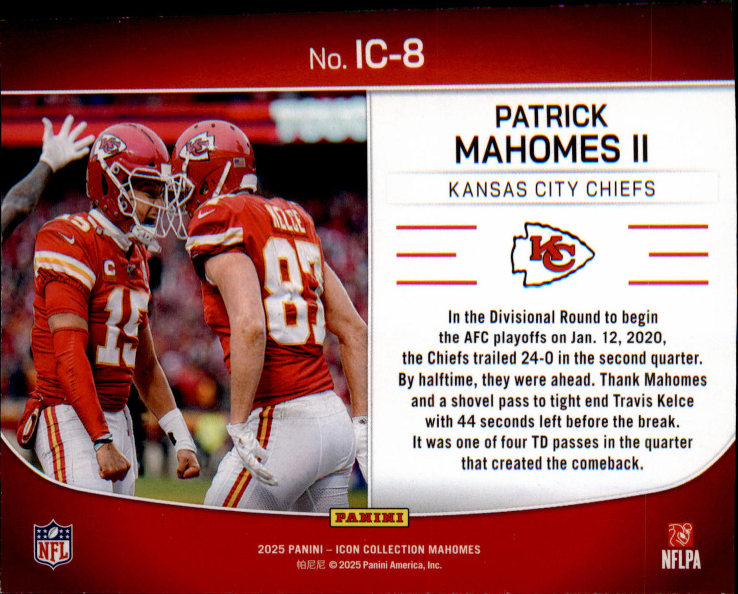 2025 Panini Authentically Mahomes Icon Highlights #IC-8 Patrick Mahomes II
