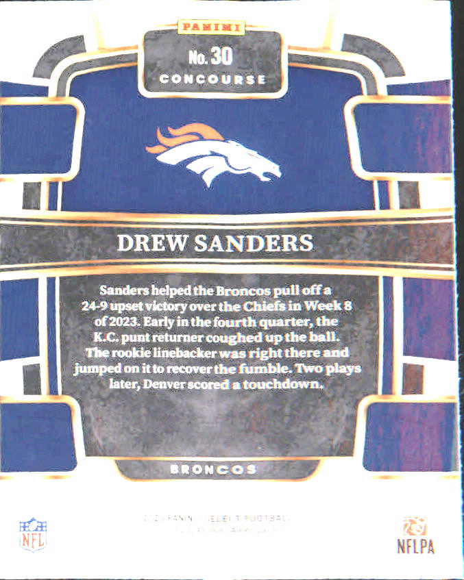 2023 Panini Select #30 Drew Sanders Rookie Rookie