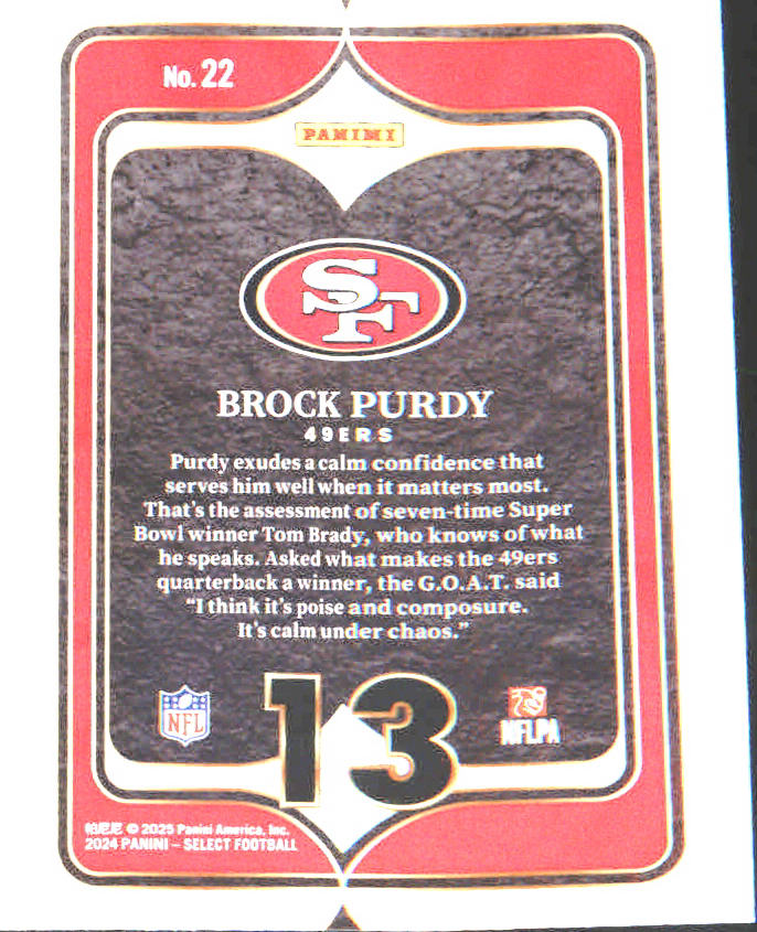 2024 Panini Select Select Numbers #22 Brock Purdy
