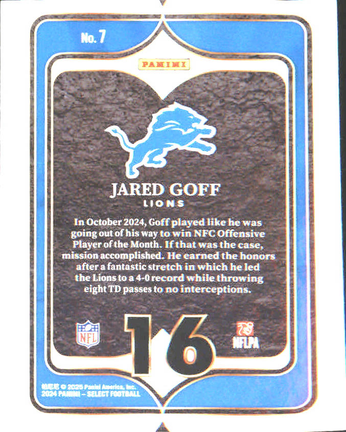 2024 Panini Select Select Numbers #7 Jared Goff