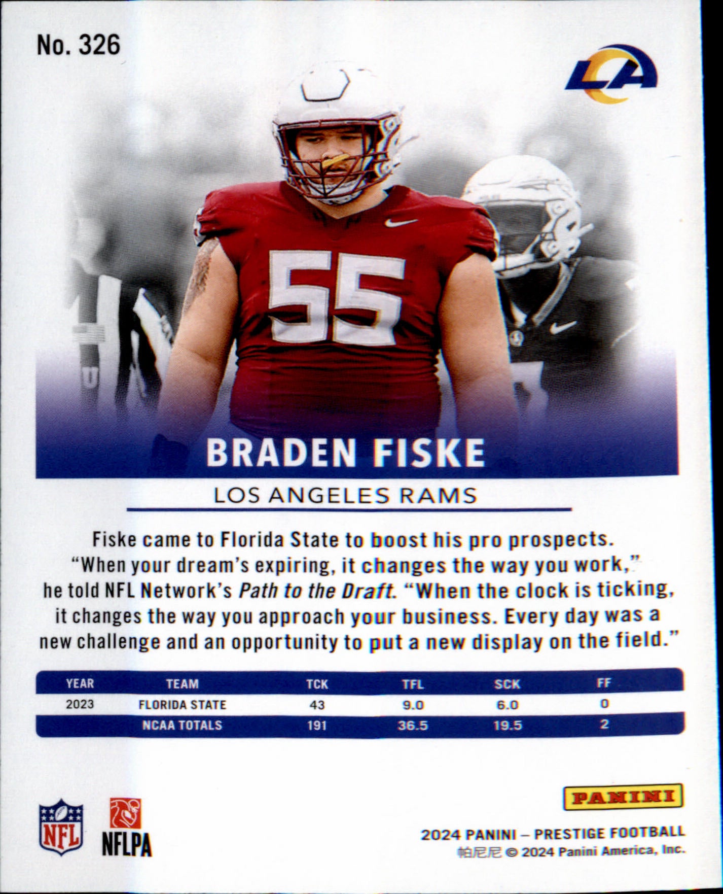 2024 Panini Prestige #326 Braden Fiske Rookie Rookie
