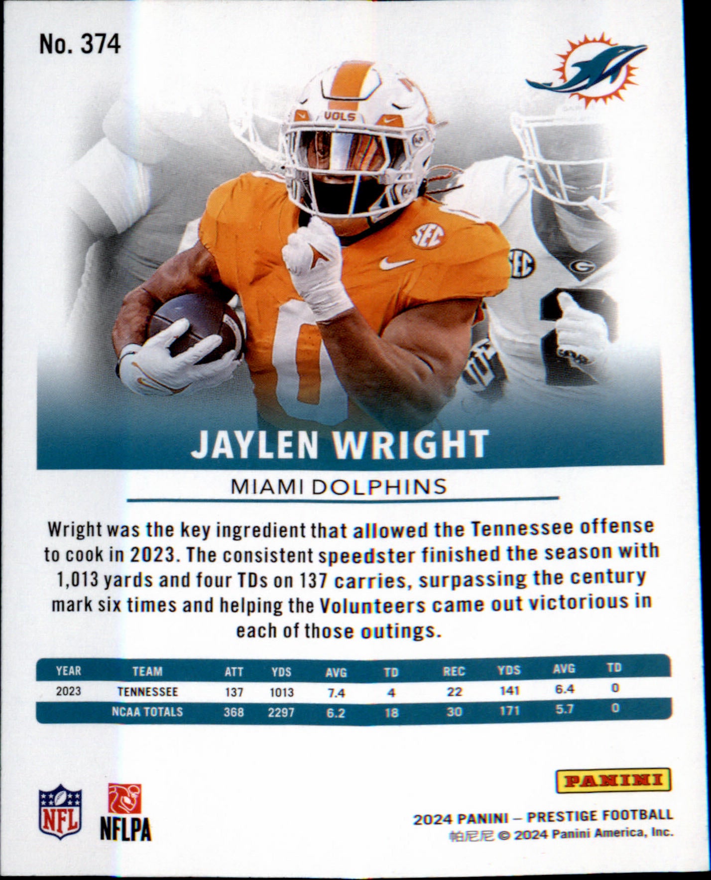 2024 Panini Prestige #374 Jaylen Wright Rookie Rookie