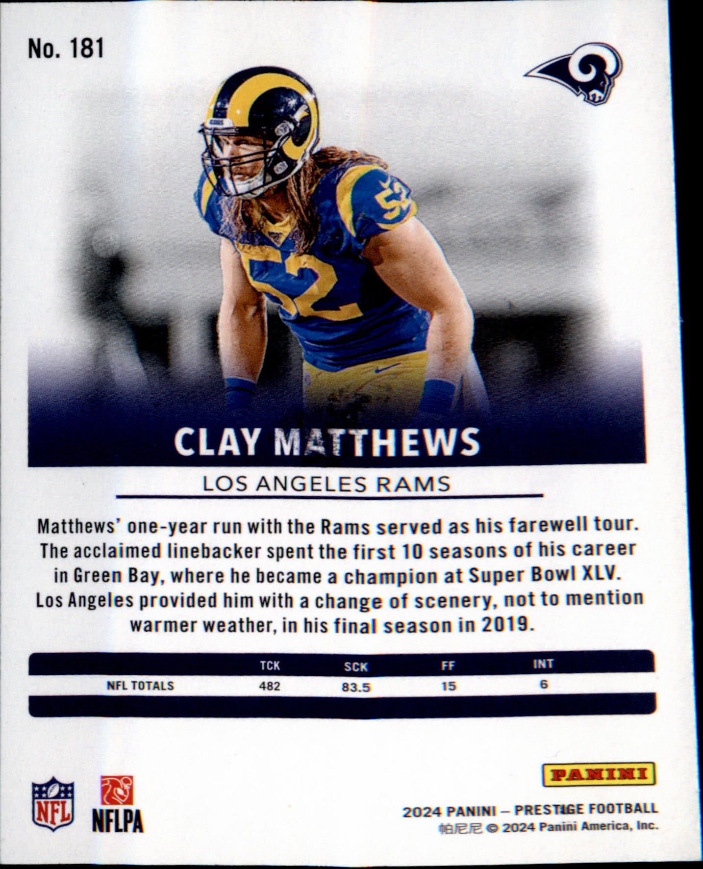 2024 Panini Prestige #181 Clay Matthews