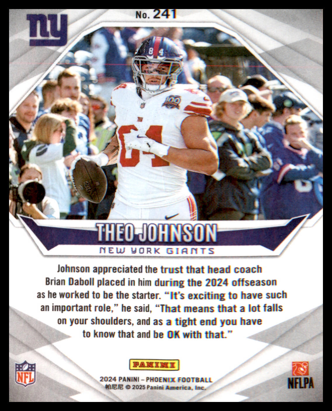 2024 Panini Phoenix #241 Theo Johnson Rookie Rookie