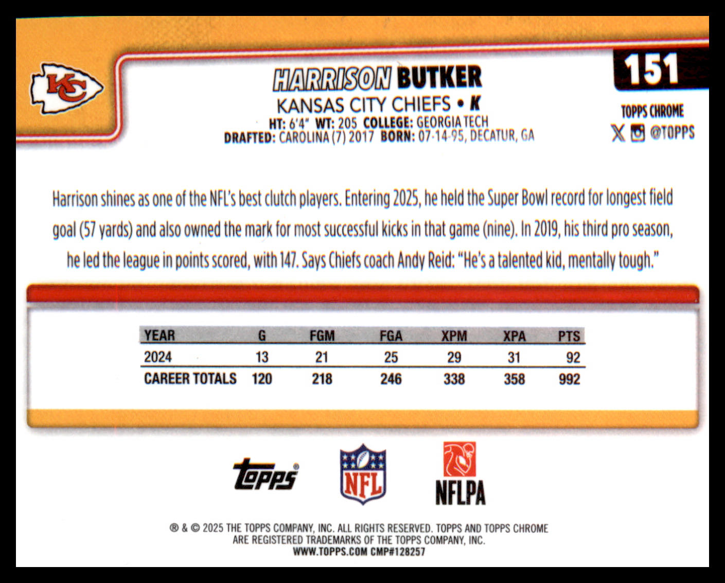 2025 Topps Chrome #151 Harrison Butker