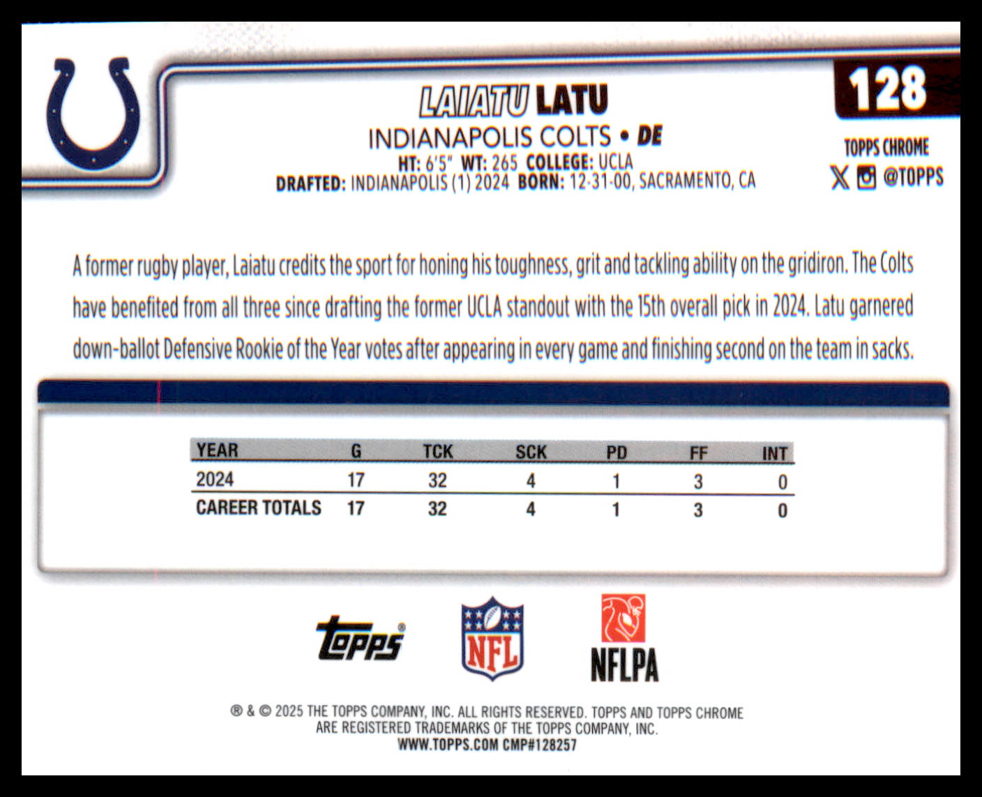 2025 Topps Chrome #128 Laiatu Latu
