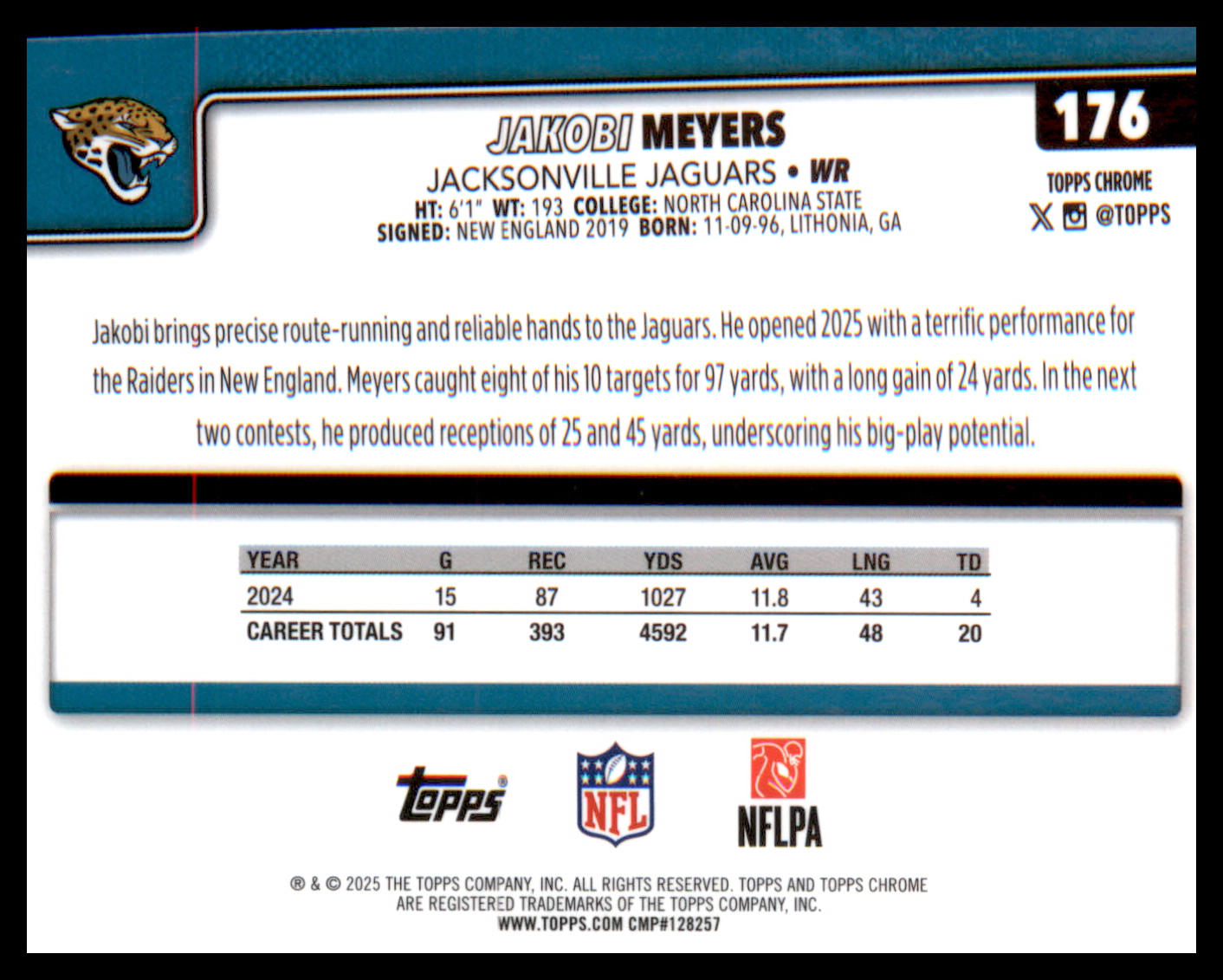 2025 Topps Chrome #176 Jakobi Meyers