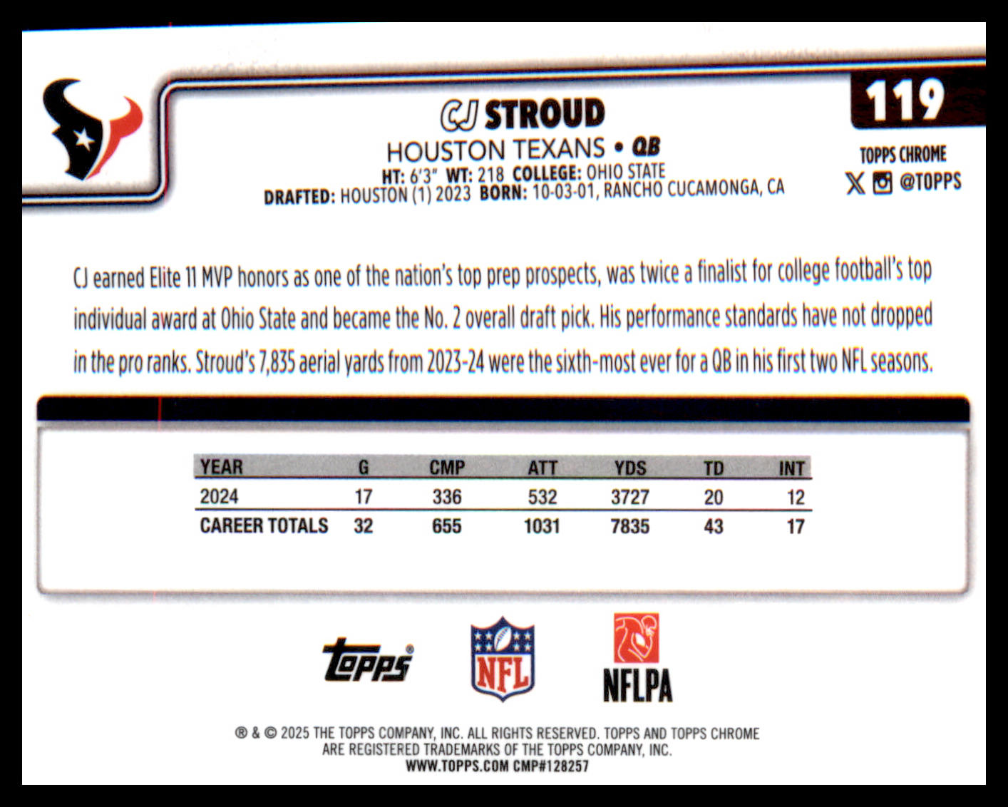 2025 Topps Chrome #119 CJ Stroud