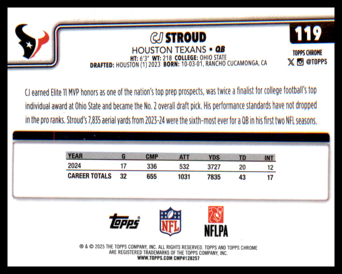 2025 Topps Chrome #119 CJ Stroud