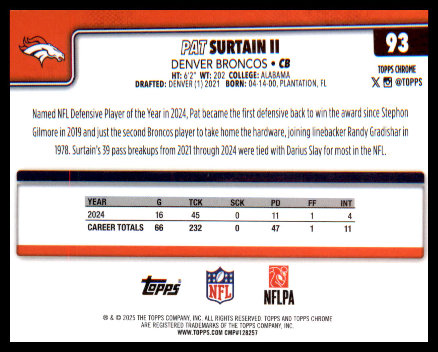 2025 Topps Chrome #93 Patrick Surtain II