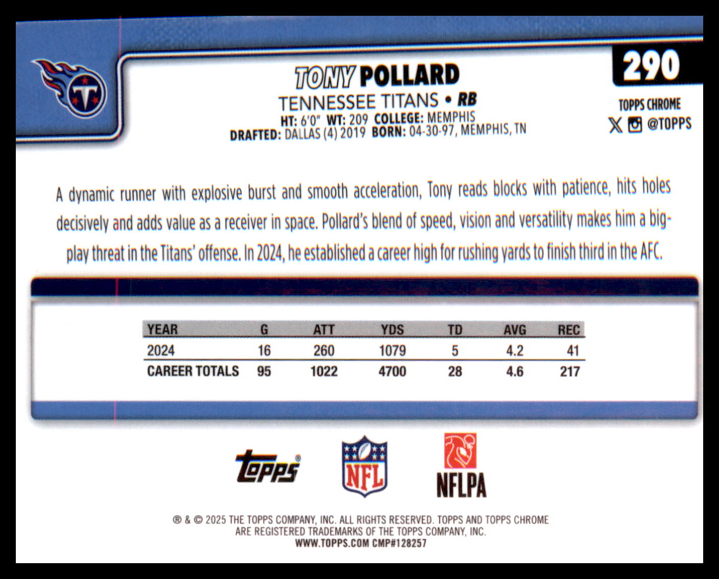 2025 Topps Chrome #290 Tony Pollard