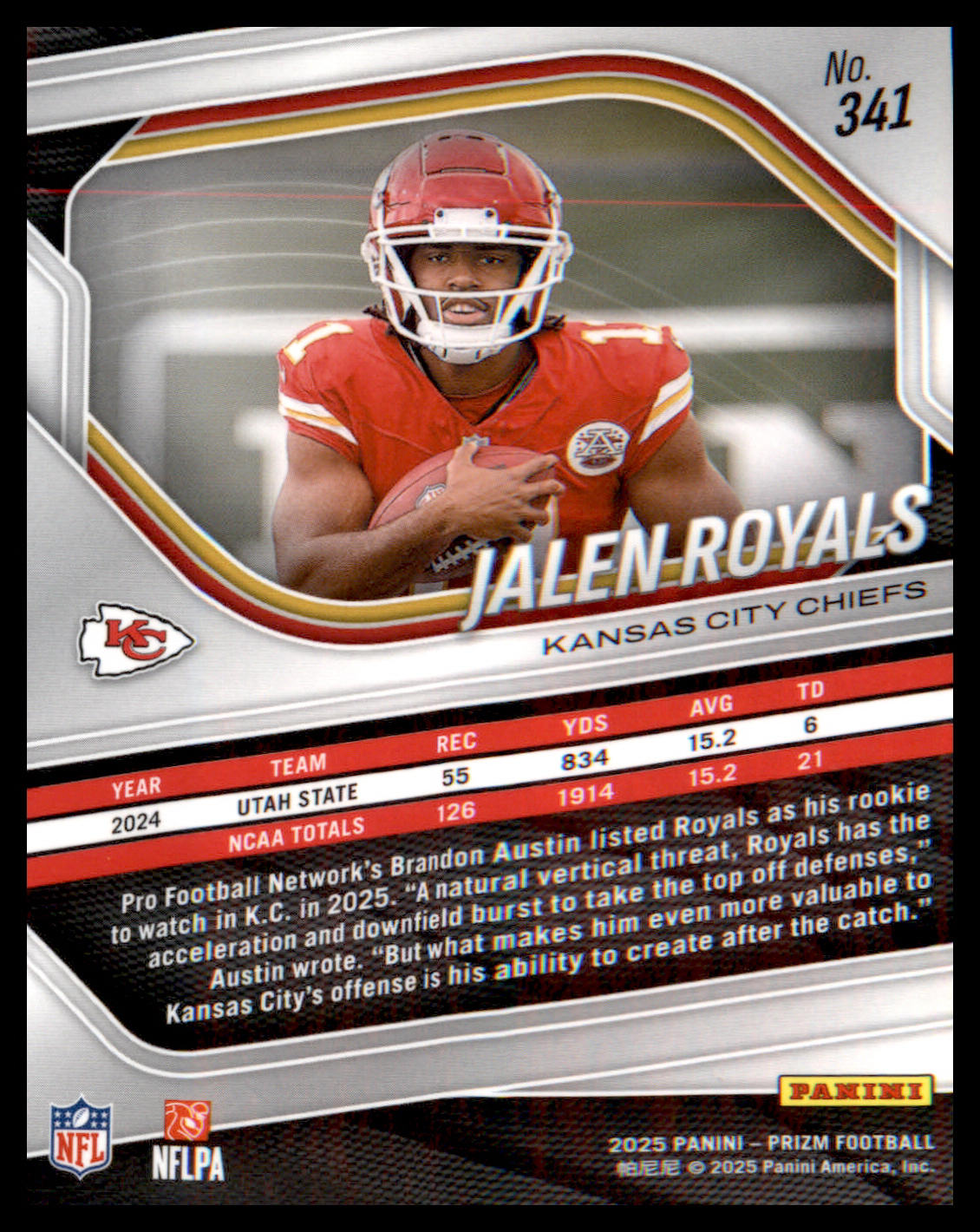 2025 Panini Prizm #341 Jalen Royals Rookie Rookie