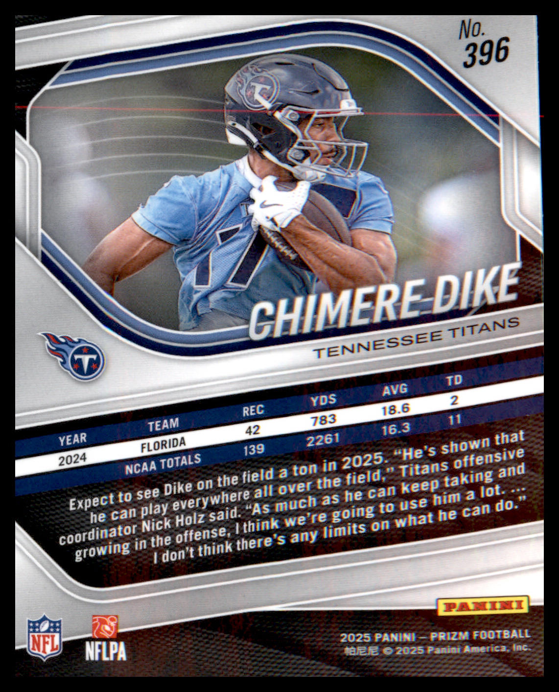 2025 Panini Prizm #396 Chimere Dike Rookie Rookie