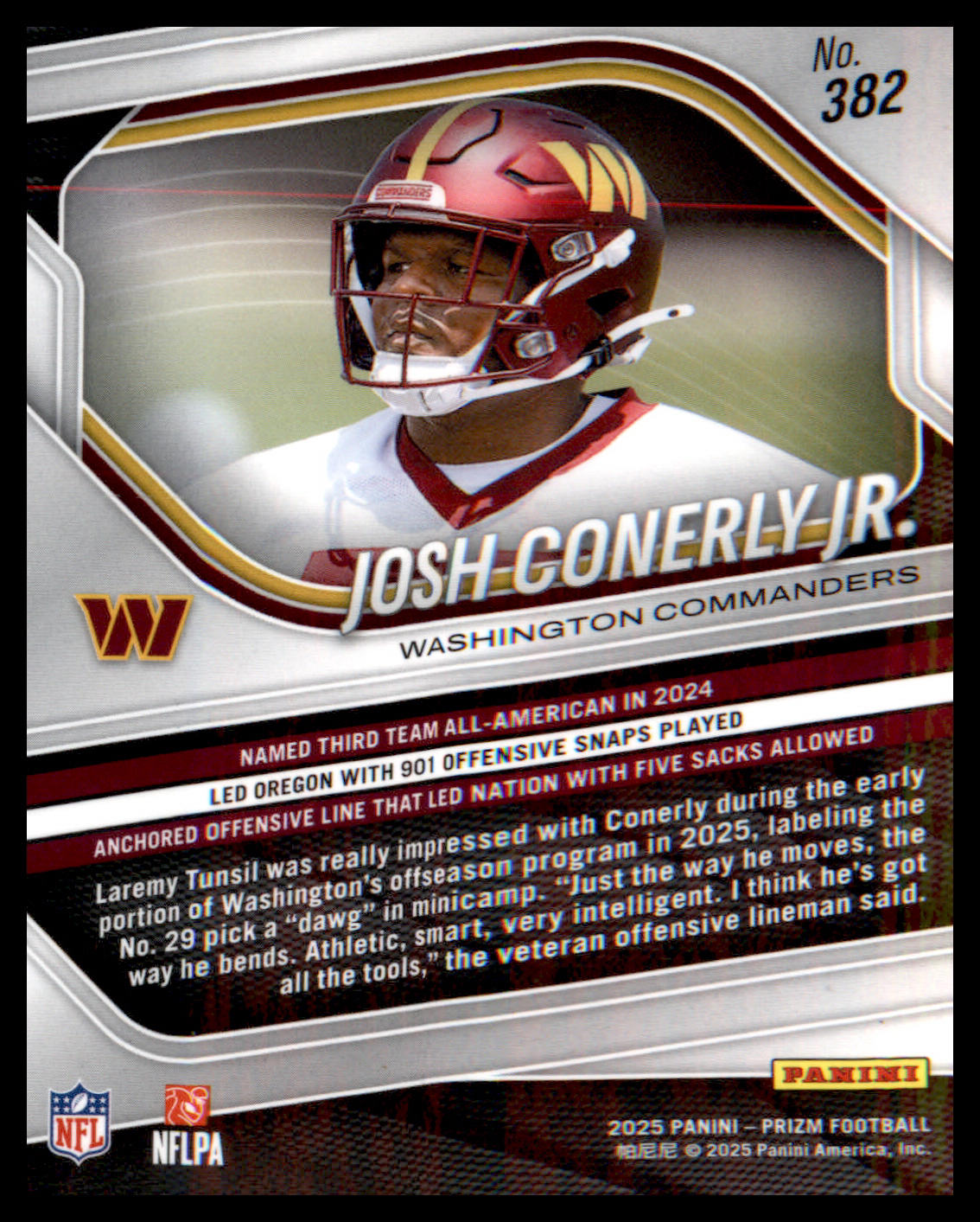 2025 Panini Prizm #382 Josh Conerly Jr. Rookie Rookie
