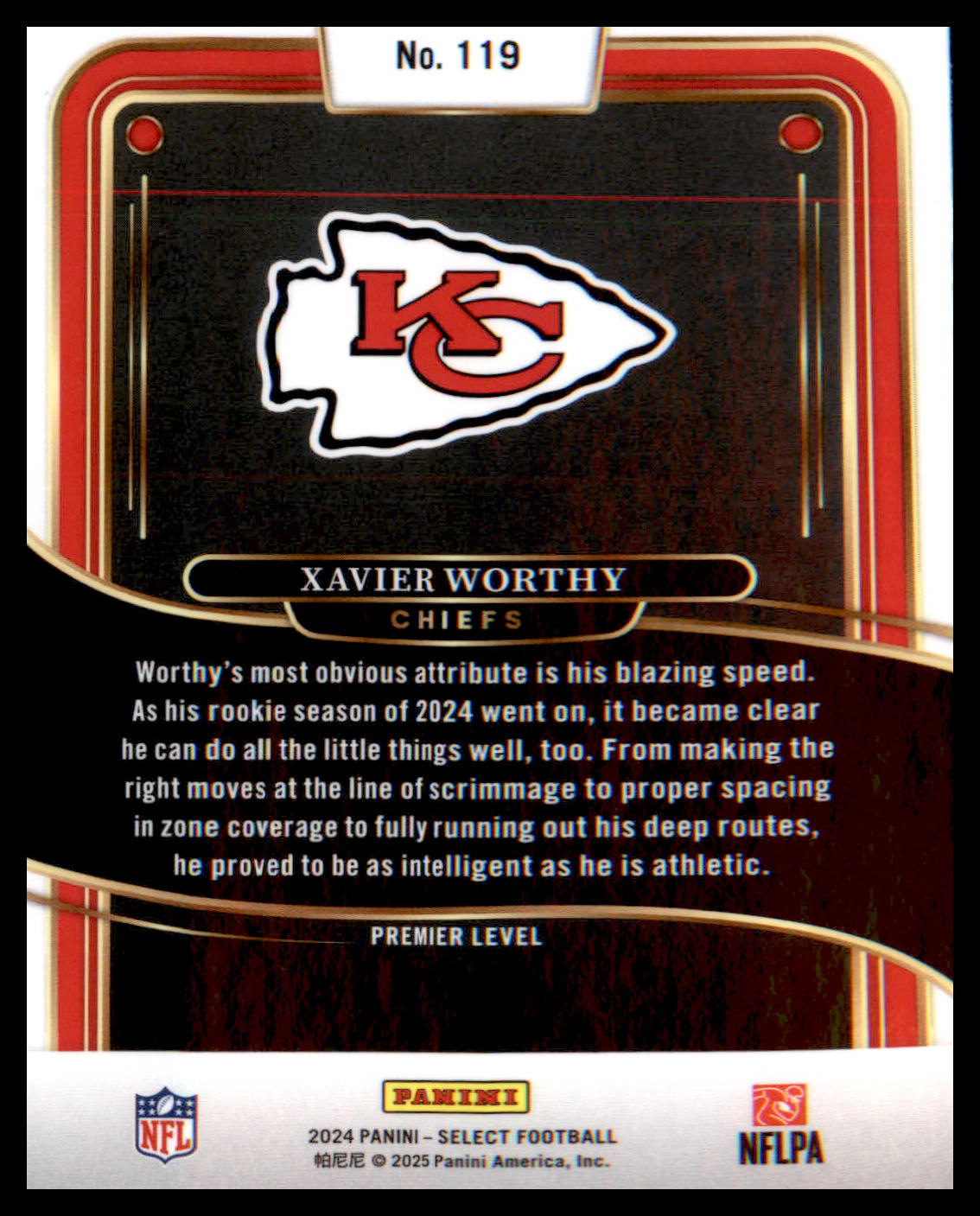 2024 Panini Select #119 Xavier Worthy Rookie Rookie