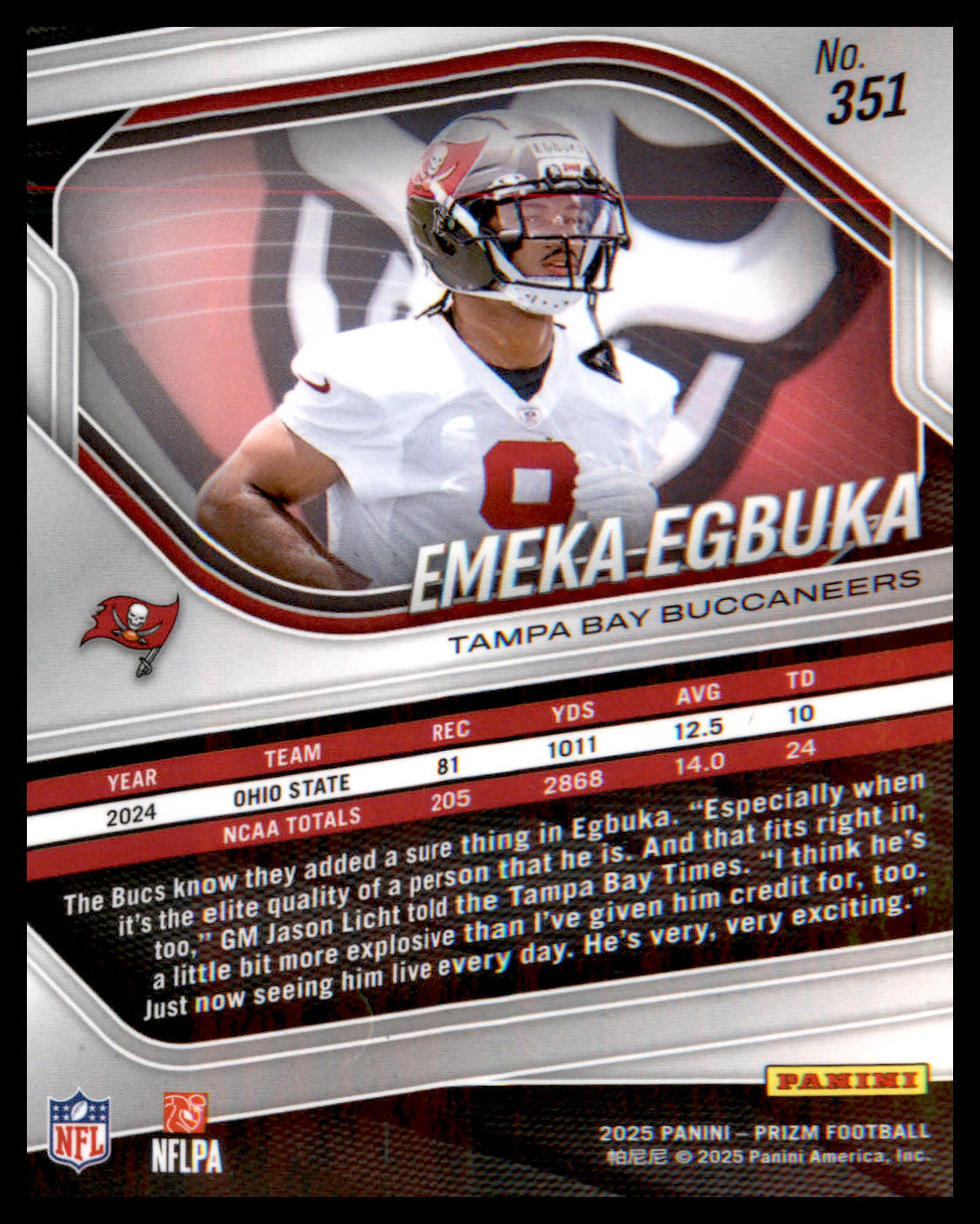 2025 Panini Prizm #351 Emeka Egbuka Rookie Rookie