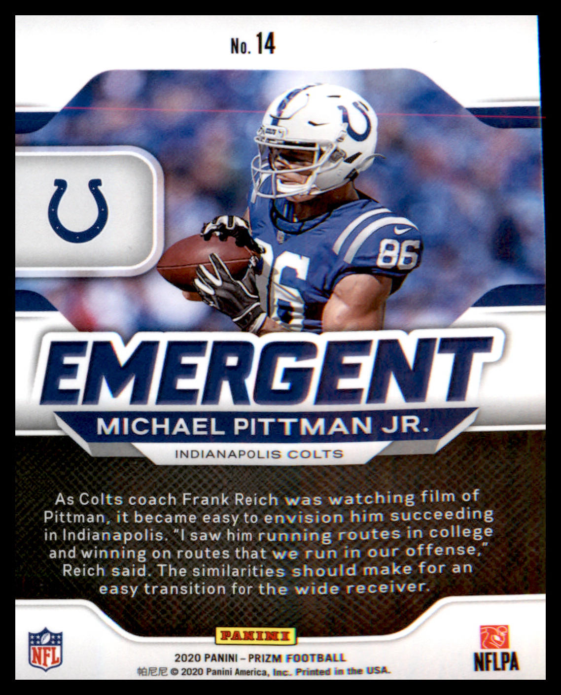 2020 Panini Prizm Emergent #14 Michael Pittman Jr.