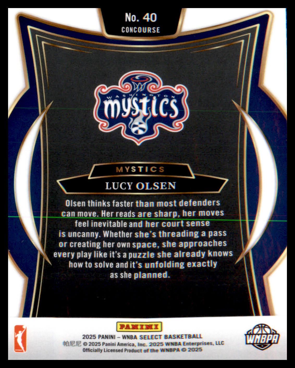 2025 Panini Select WNBA #40 Lucy Olsen Rookie Rookie