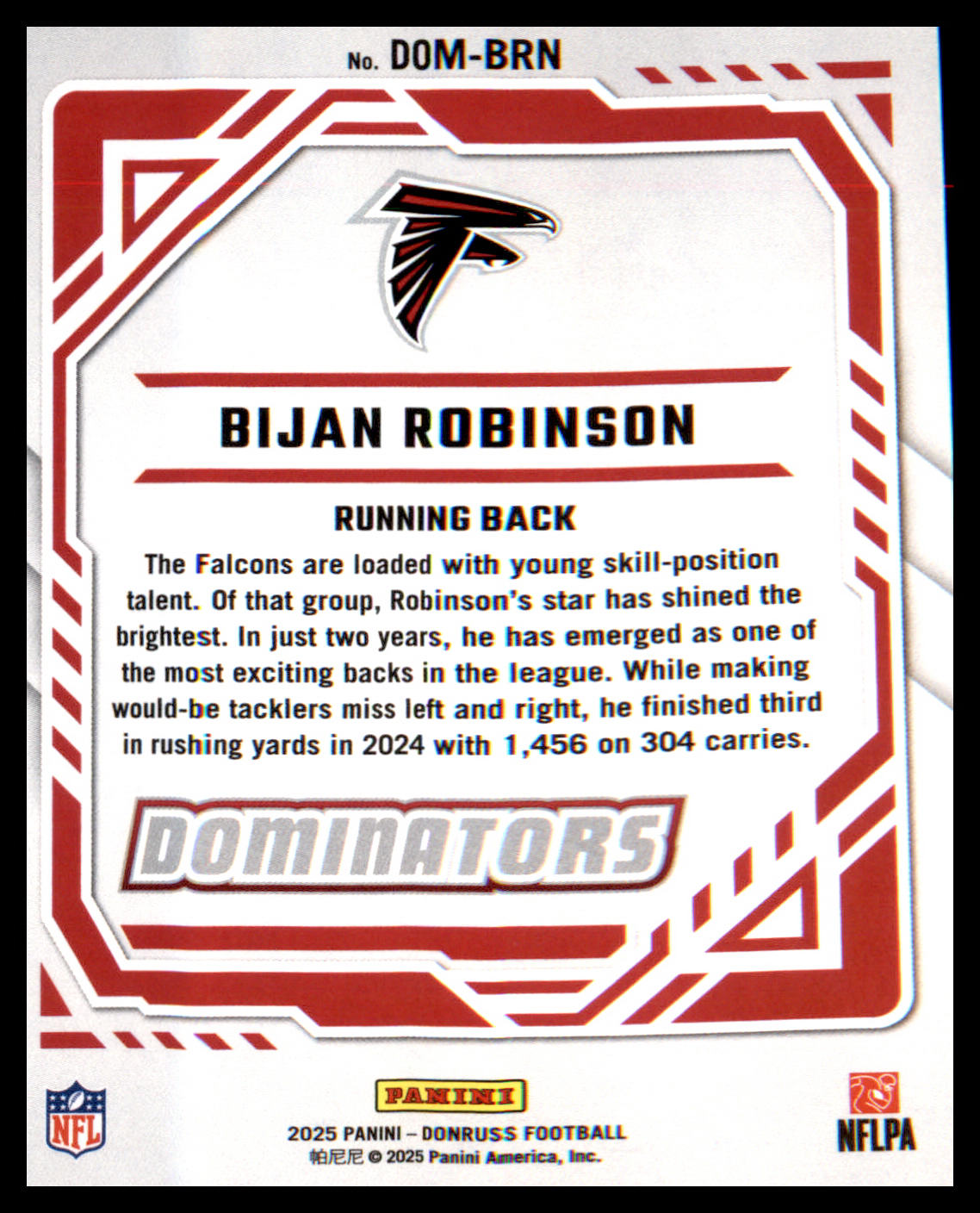 2025 Donruss Dominators #DOM-BRN Bijan Robinson