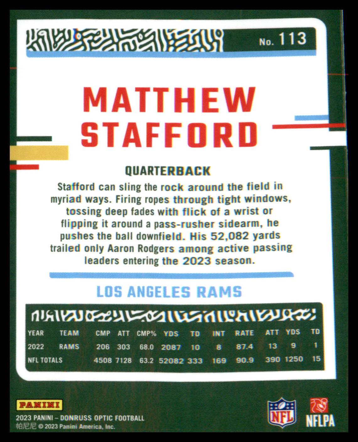 2023 Donruss Optic #113 Matthew Stafford