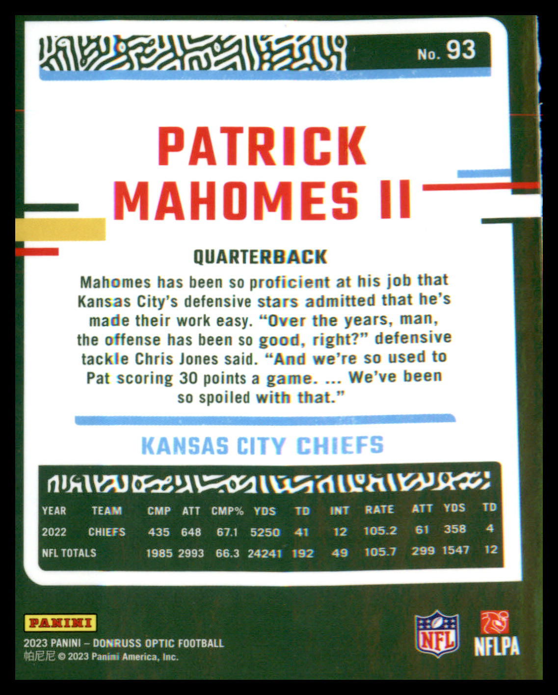 2023 Donruss Optic #93 Patrick Mahomes II