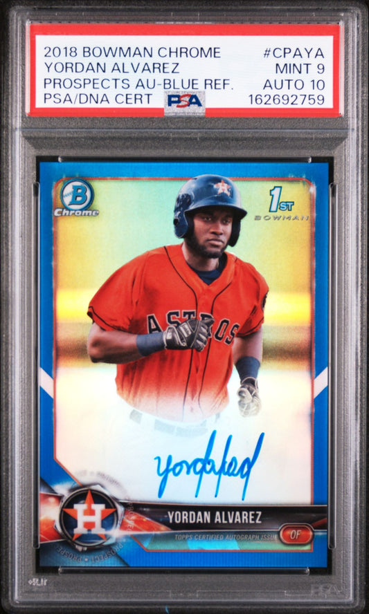 2018 Bowman Chrome Yordan Alvarez Blue Refractor Auto PSA/DNA Cert PSA 9 Auto 10