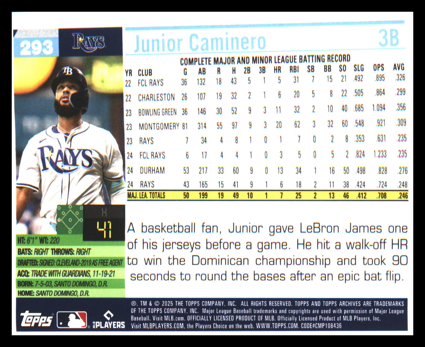 2025 Topps Archives Pink Foilboard #293 Junior Caminero