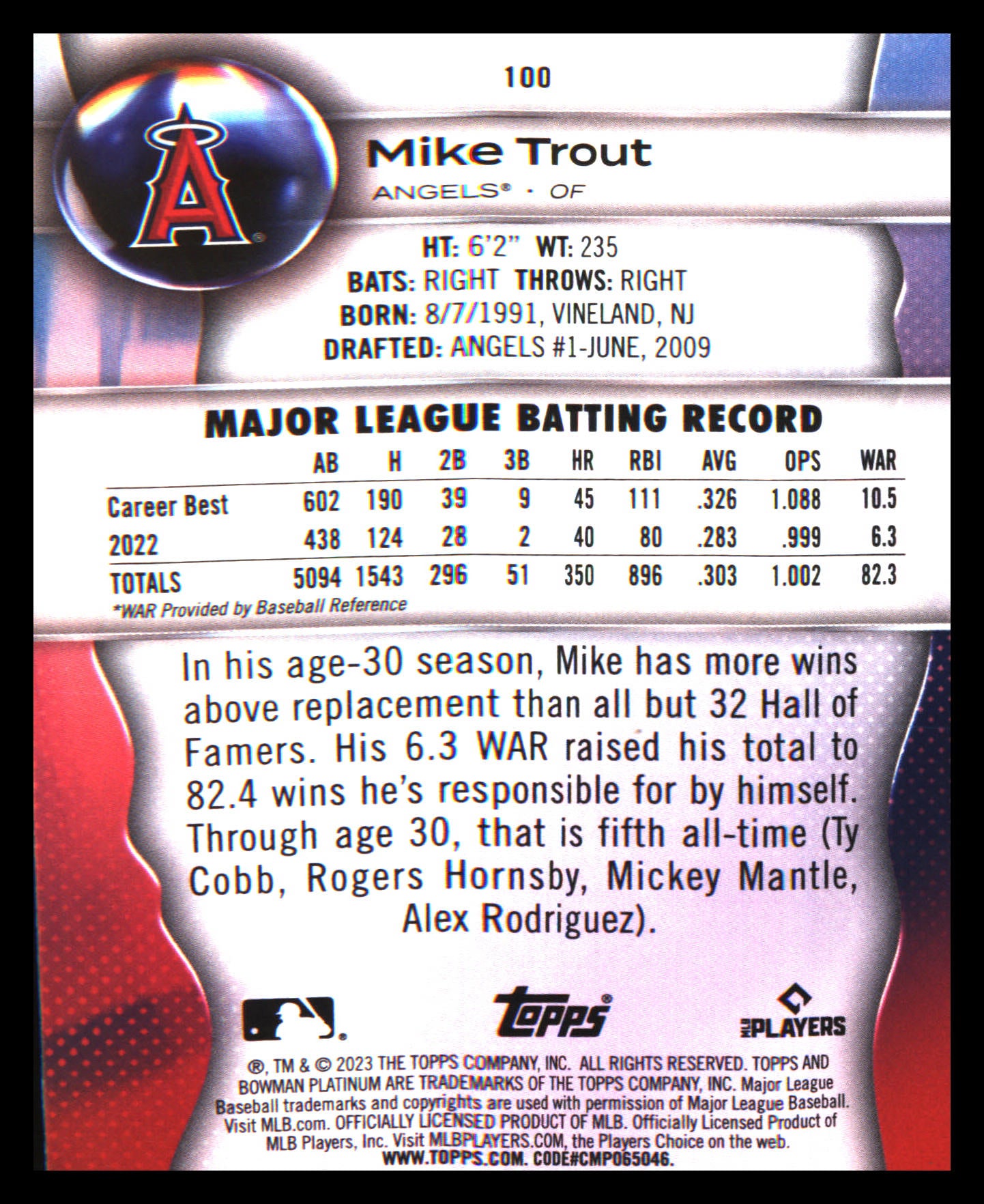 2023 Bowman Platinum #100 Mike Trout