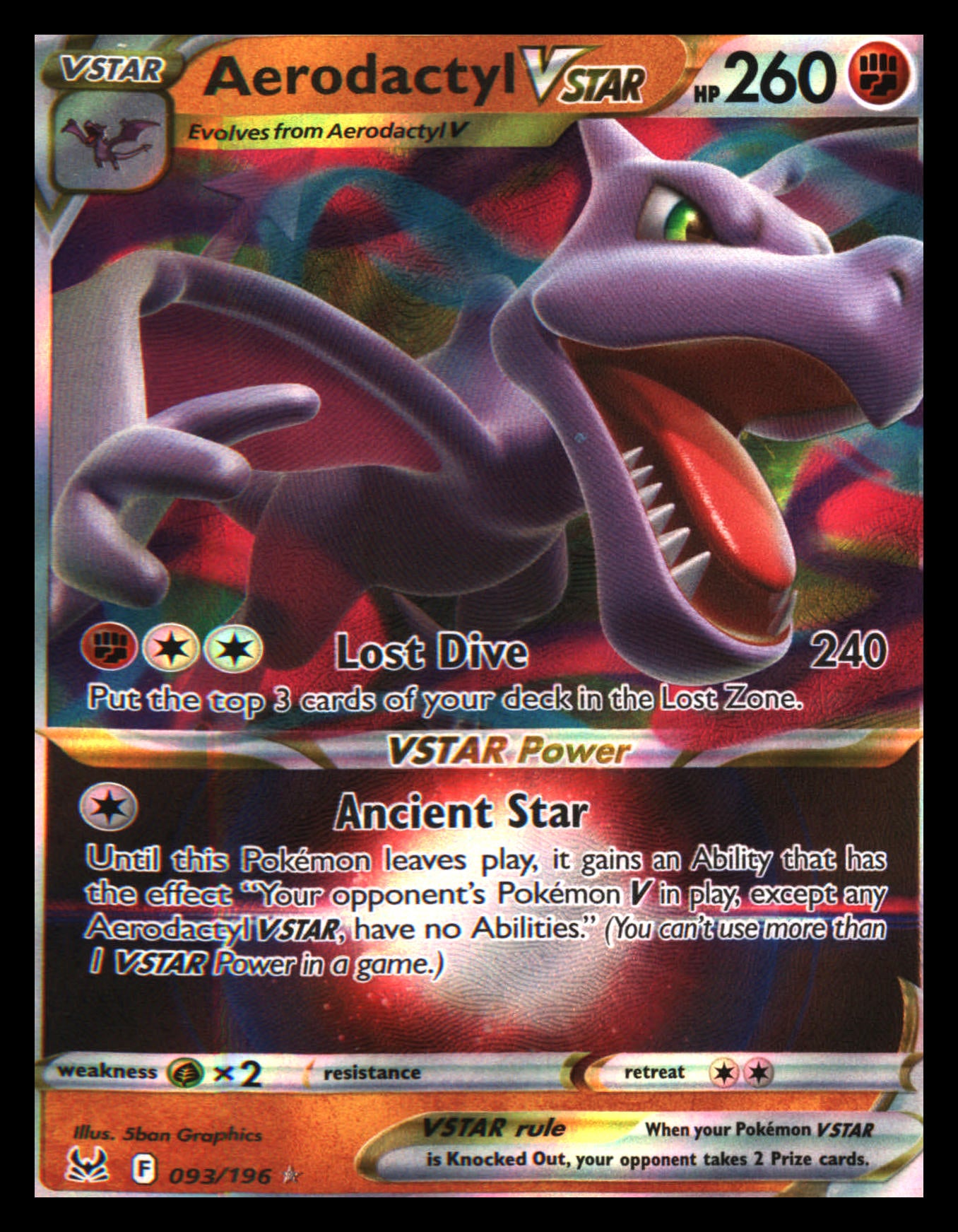 SWSH11: Lost Origin #093/196 Aerodactyl VSTAR Ultra Rare, Holo