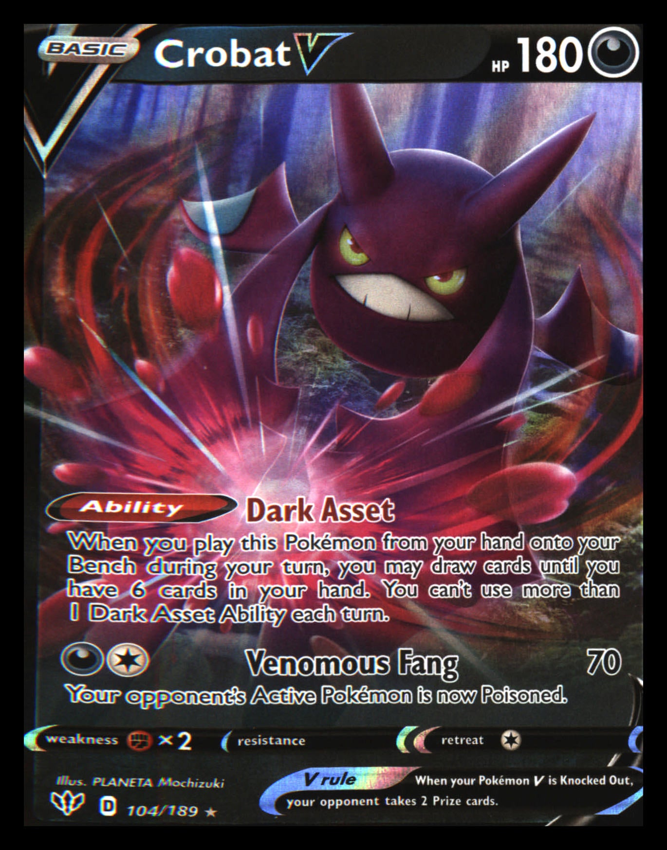 SWSH03: Darkness Ablaze #104/189 Crobat V Ultra Rare, Holo
