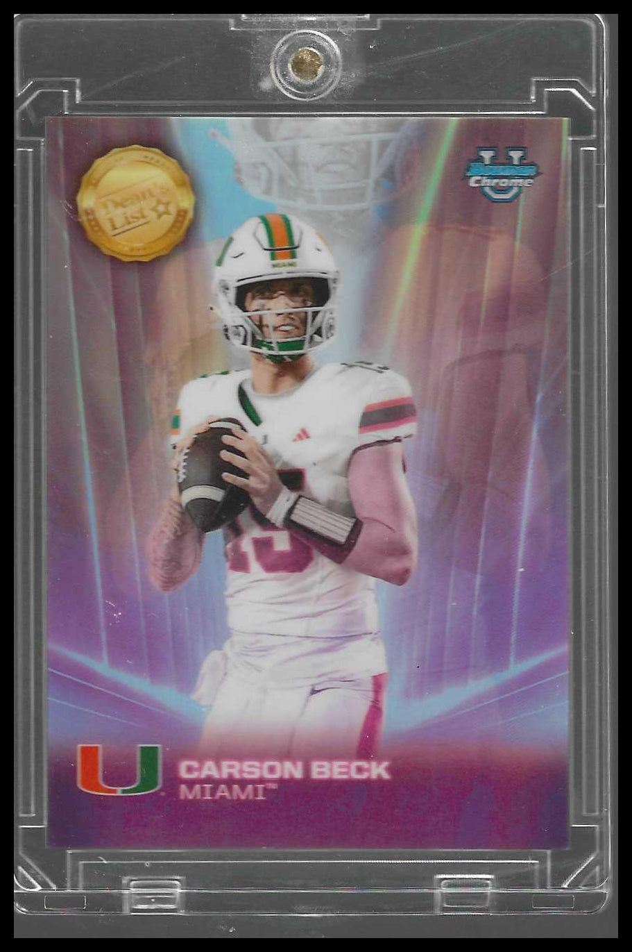 Topps 2025 Bowman University Chrome CASE HIT Dean's List Carson Beck #DL-4 Miami